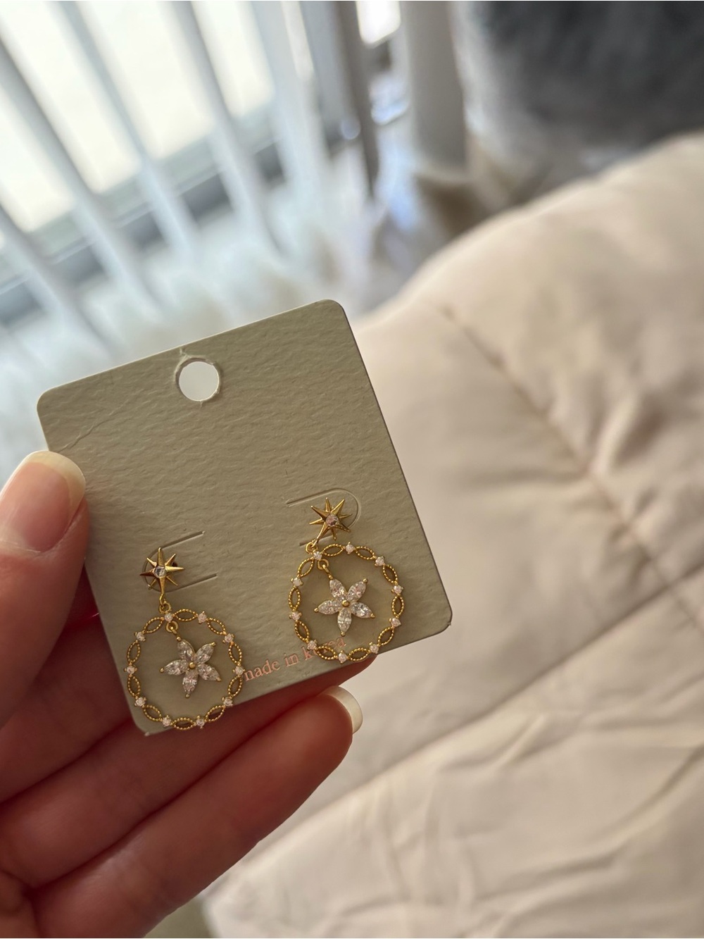 Gold Floral Hoop Drop Earrings - Women Jewelry